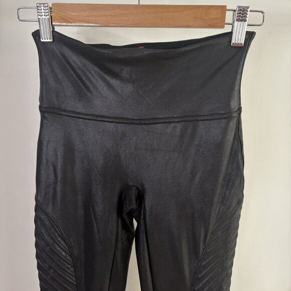 Spanx Black Faux Leather Moto Leggings Small 20136R - Picture 3 of 10